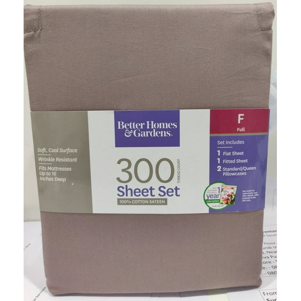 New Better Homes & Gardens 300 Thread Count Twin Sheet Set 100% Cotton Sateen 